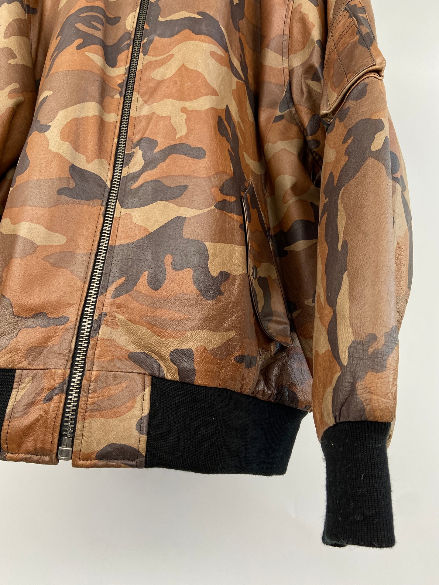 Excelled Camo 90s Leather Bomber Jacket
