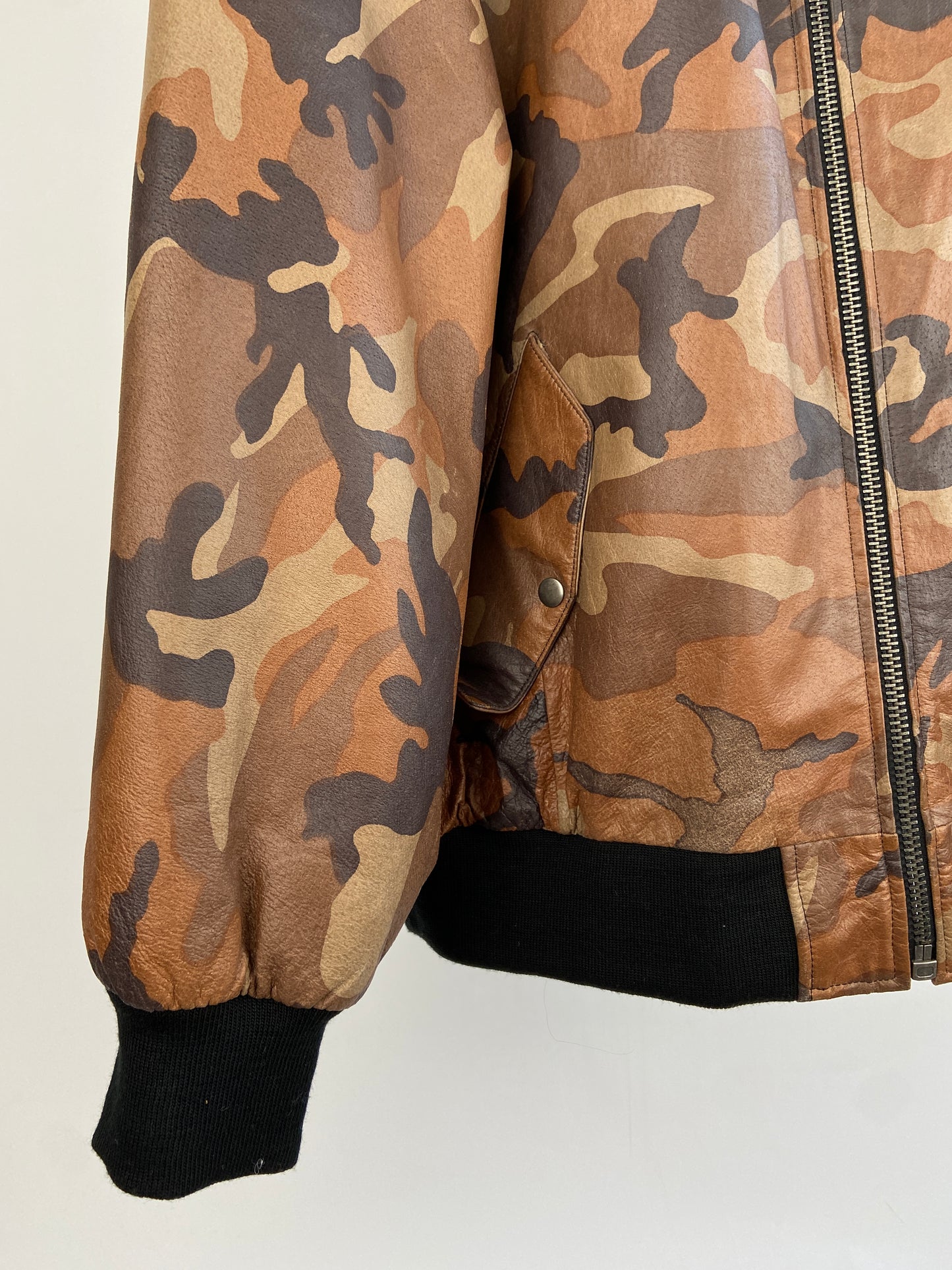 Excelled Camo 90s Leather Bomber Jacket