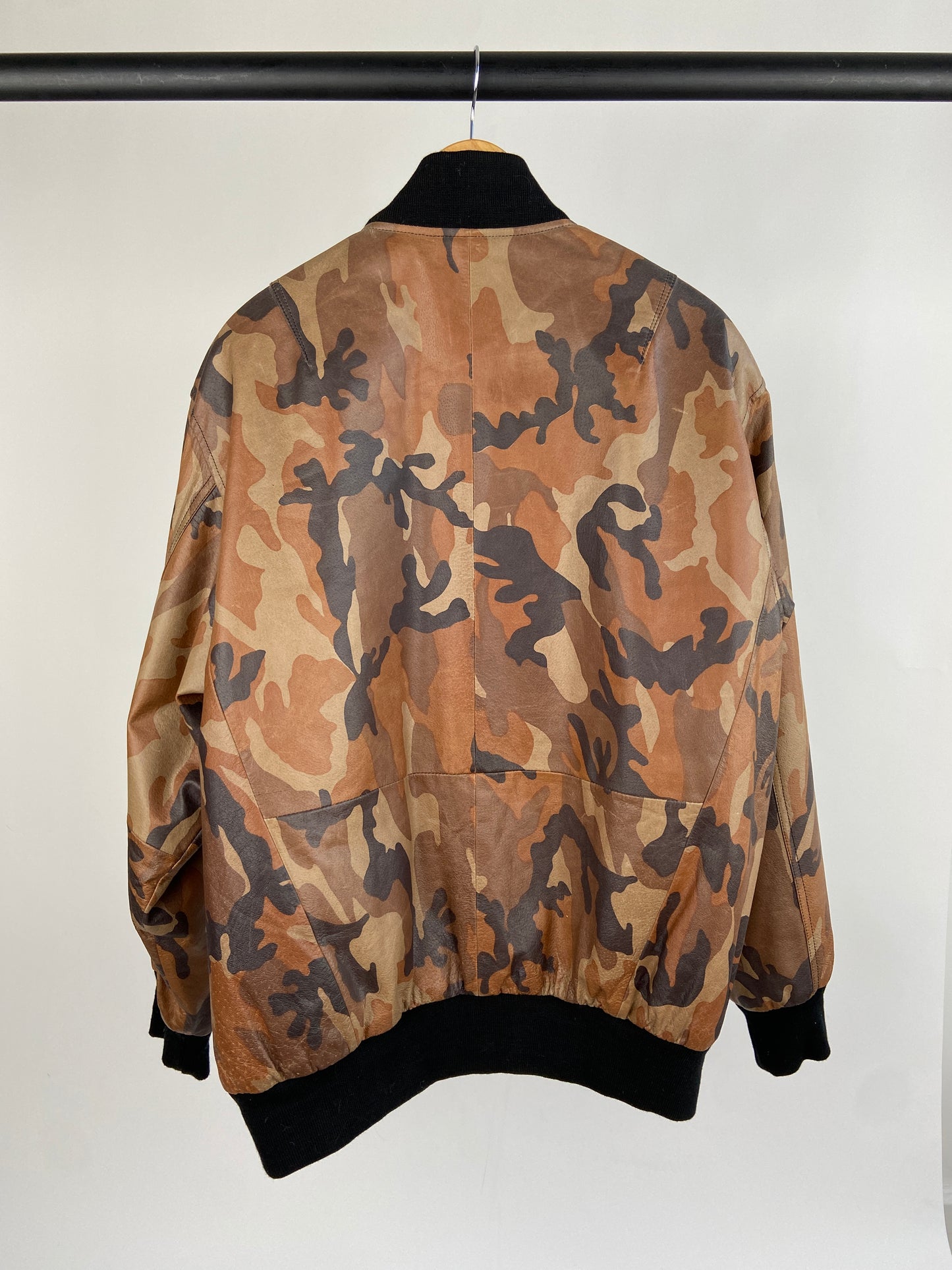 Excelled Camo 90s Leather Bomber Jacket