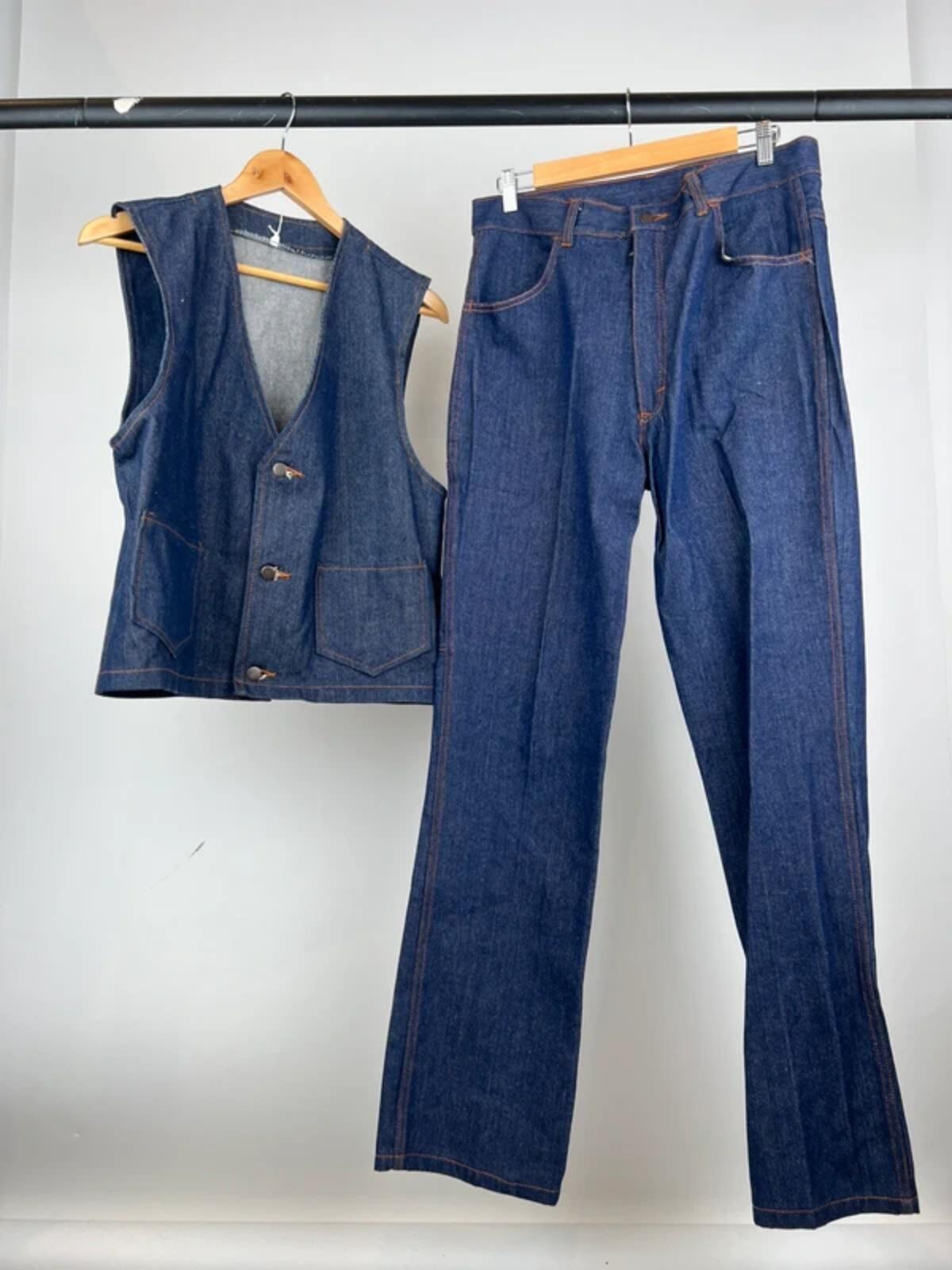 Vintage 70s Denim Summer Waistcoat Suit