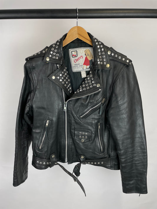 Vintage 80s Classic Studded Leather Biker Jacket