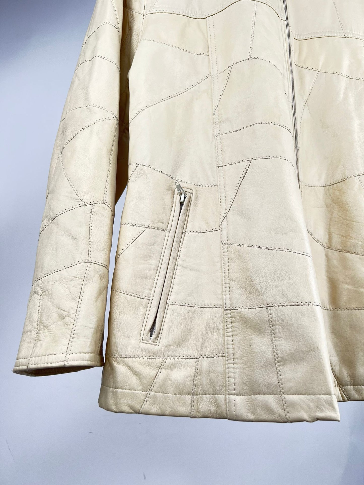 Vintage 90s Cream Leather Patchwork Jacket
