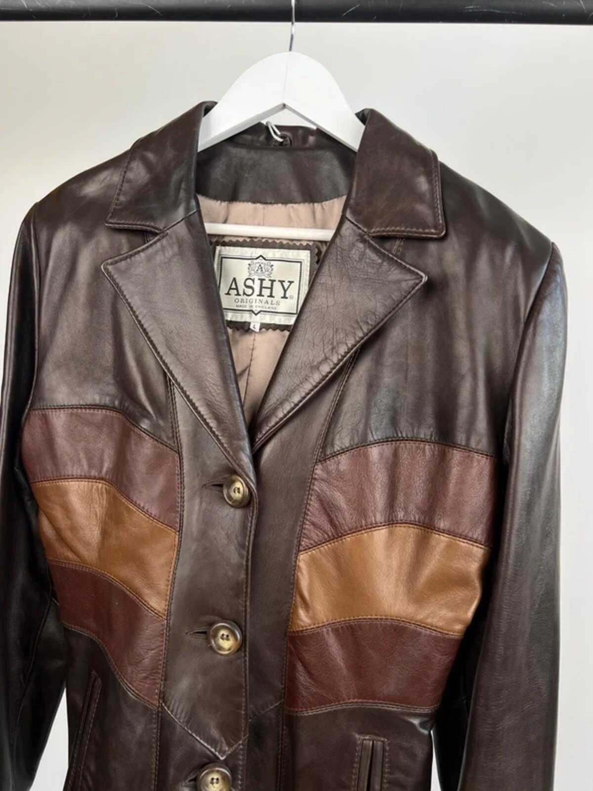Vintage 70s Striped Long Leather Trenchcoat