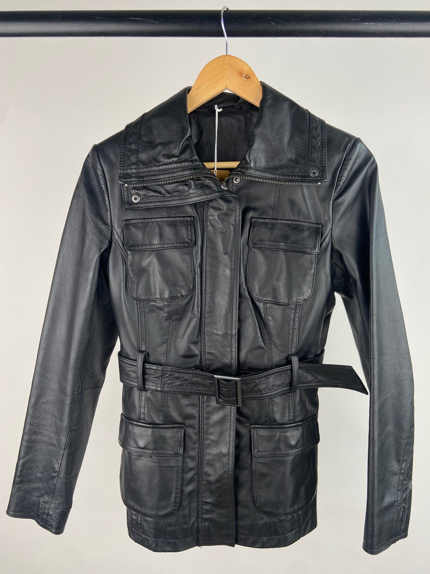 Vintage 90s Black Belted Leather Jacket