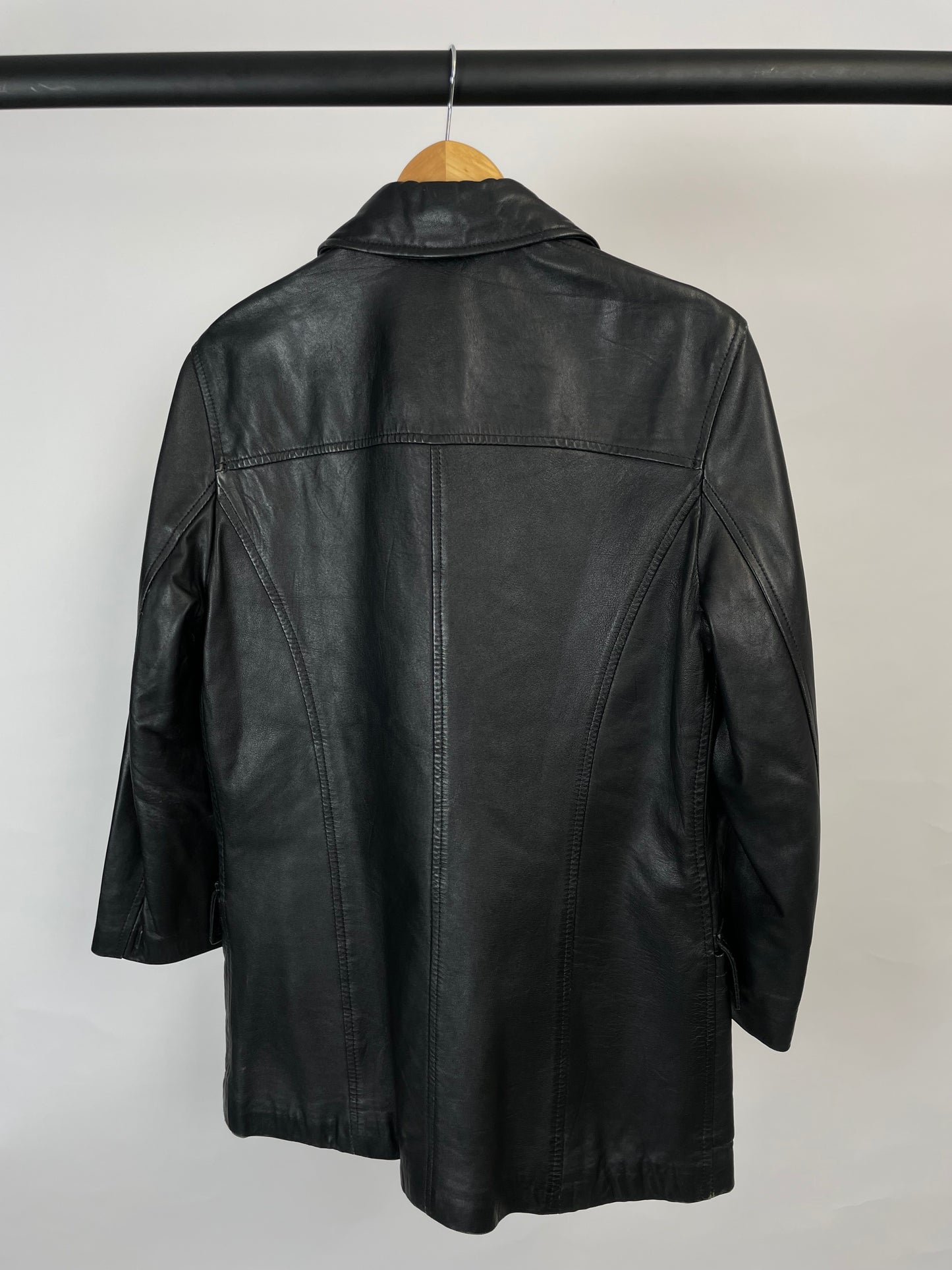 Vintage 90s Long Black Leather Jacket