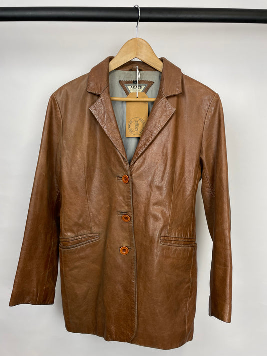 Vintage 90s AKASO International Long Leather Jacket