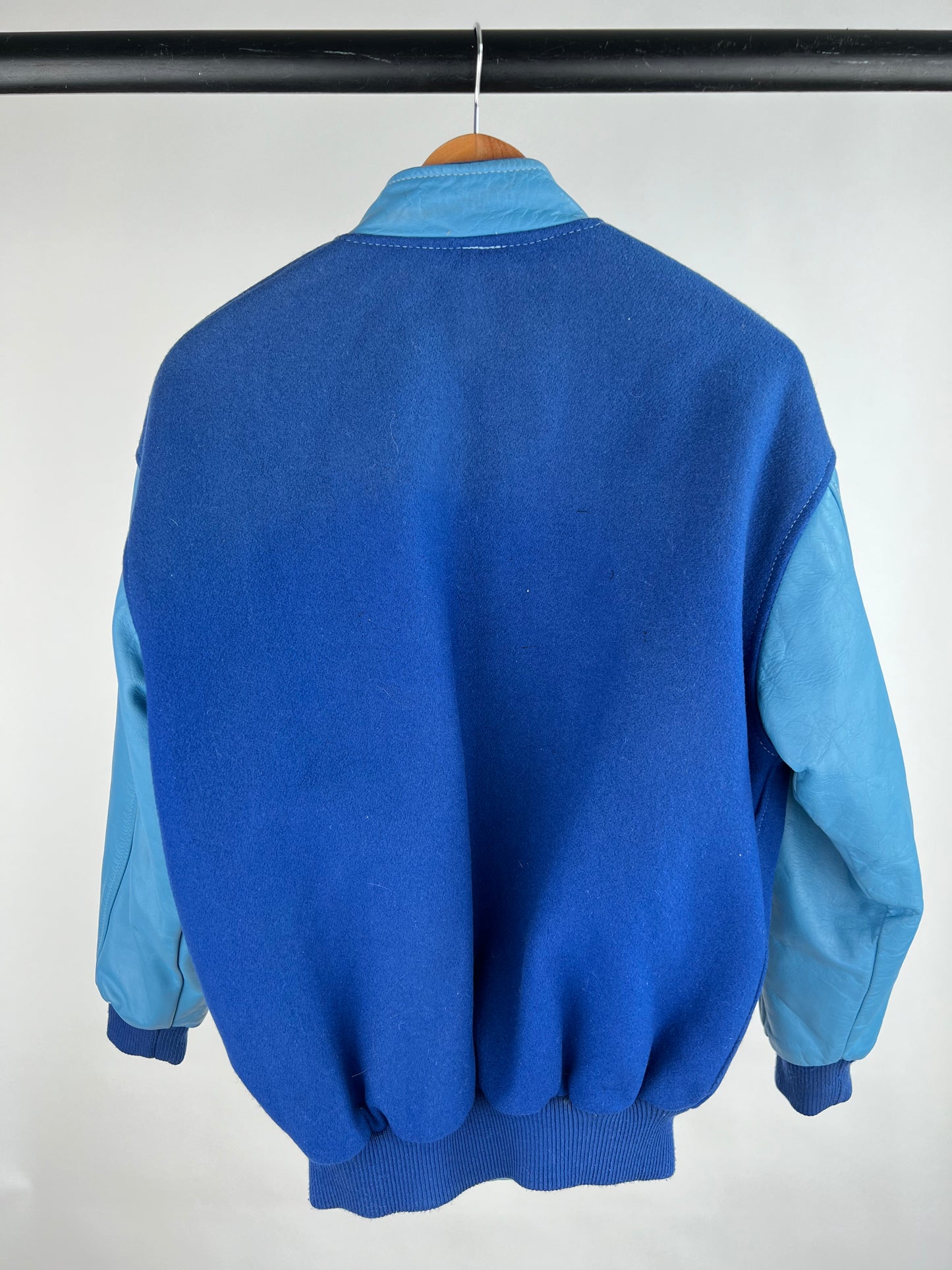 Two Tone Blue 90s Leather Varsity Jacket