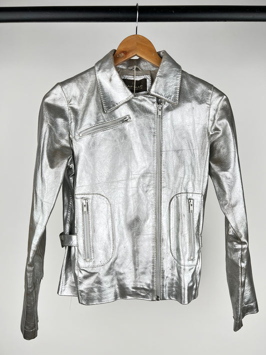 Silver Metallic 90s Leather Jacket