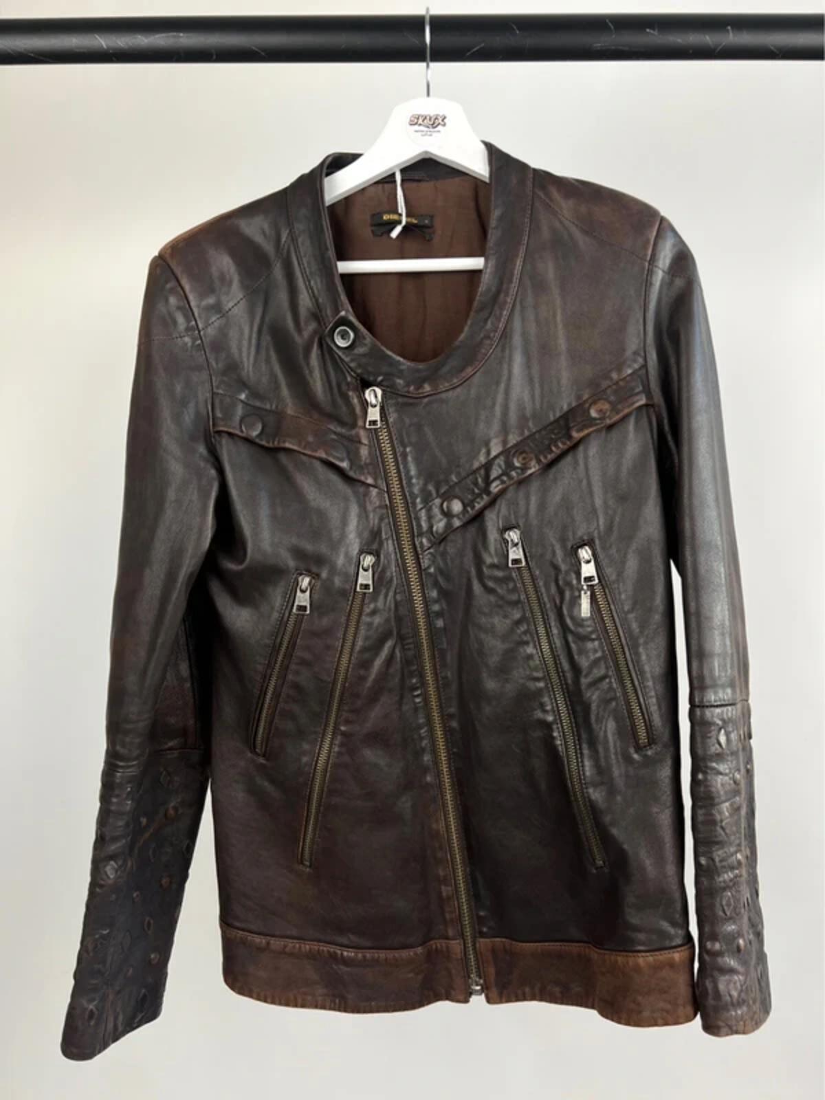 Vintage 90s Diesel Leather Military Biker Jacket