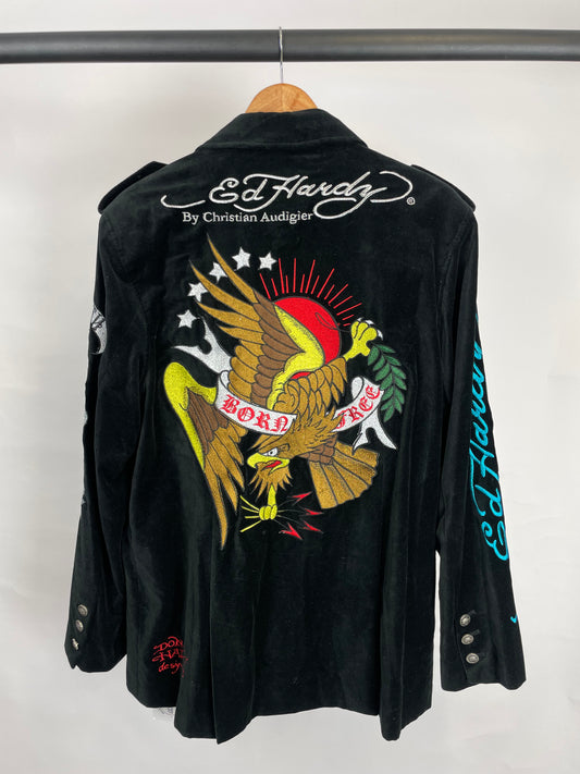 Ed Hardy by Christian Audigier 90s Black Velvet Jacket