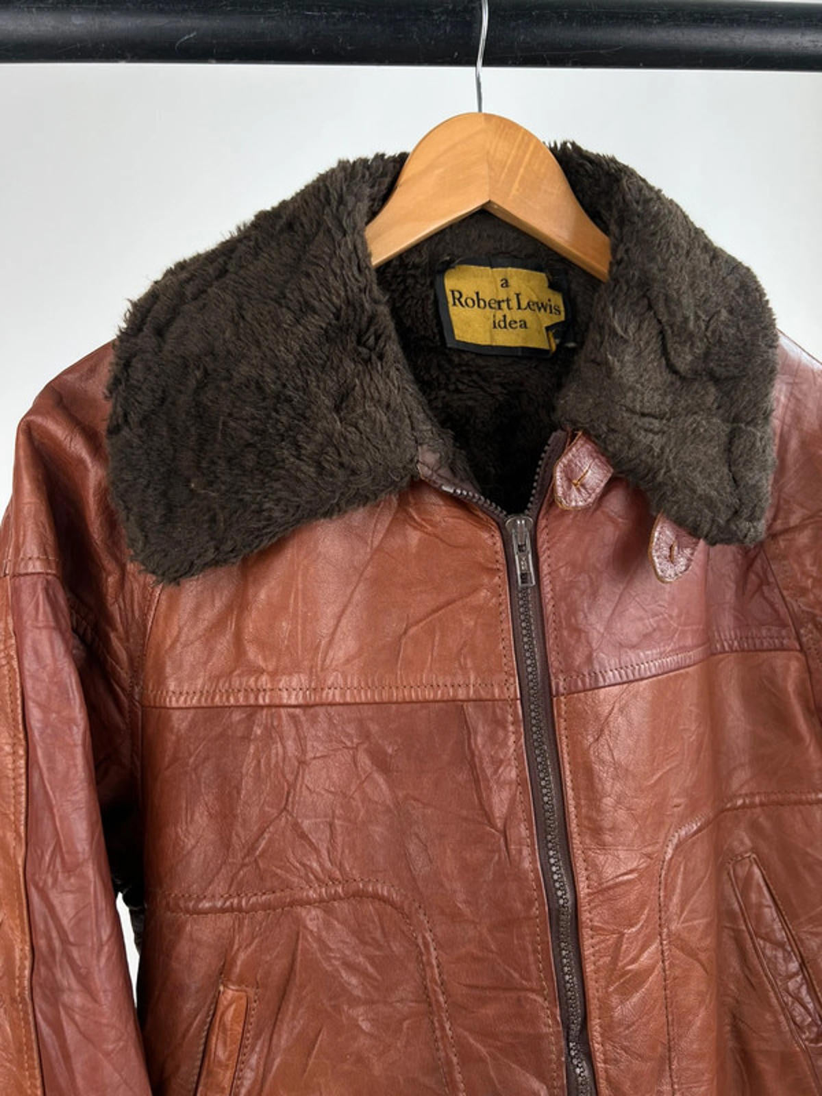 Vintage 80s Original Leather Sheepskin Aviator Jacket