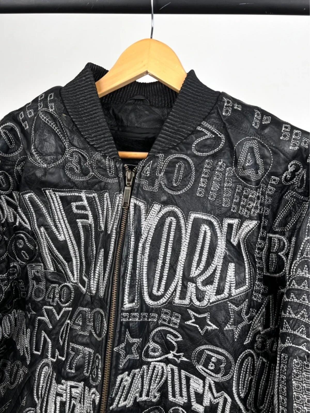Vintage 90s New York Embroidered Leather Jacket