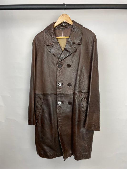 Vintage 90s Long Trench Leather Jacket