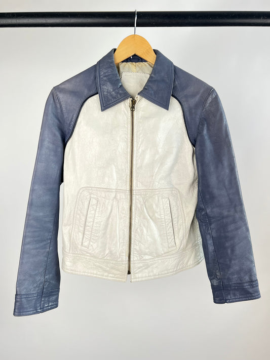 Vintage 90s Two Tone Leather Biker Jacket