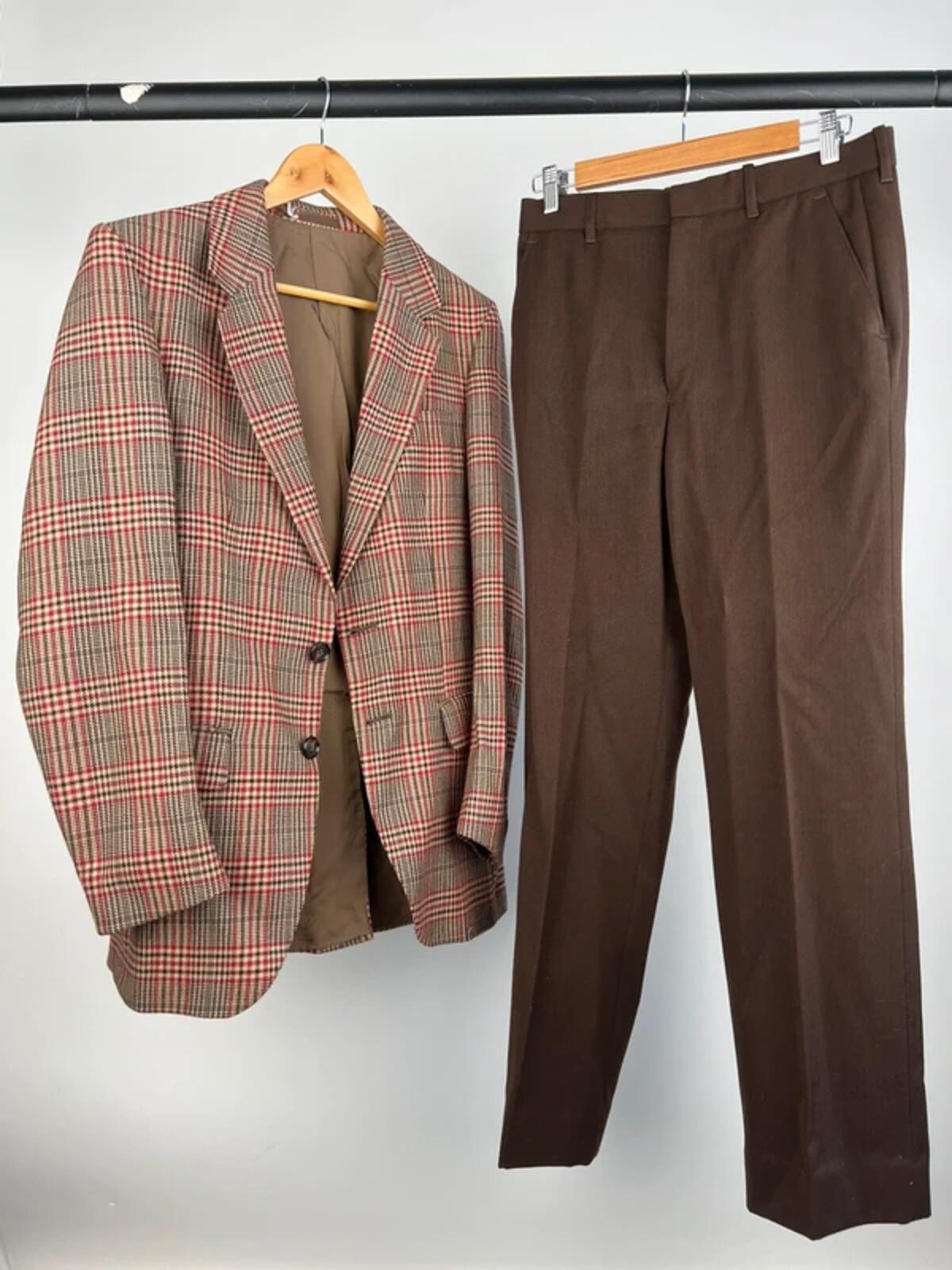 Vintage 70s Hornes Check Tweed Suit