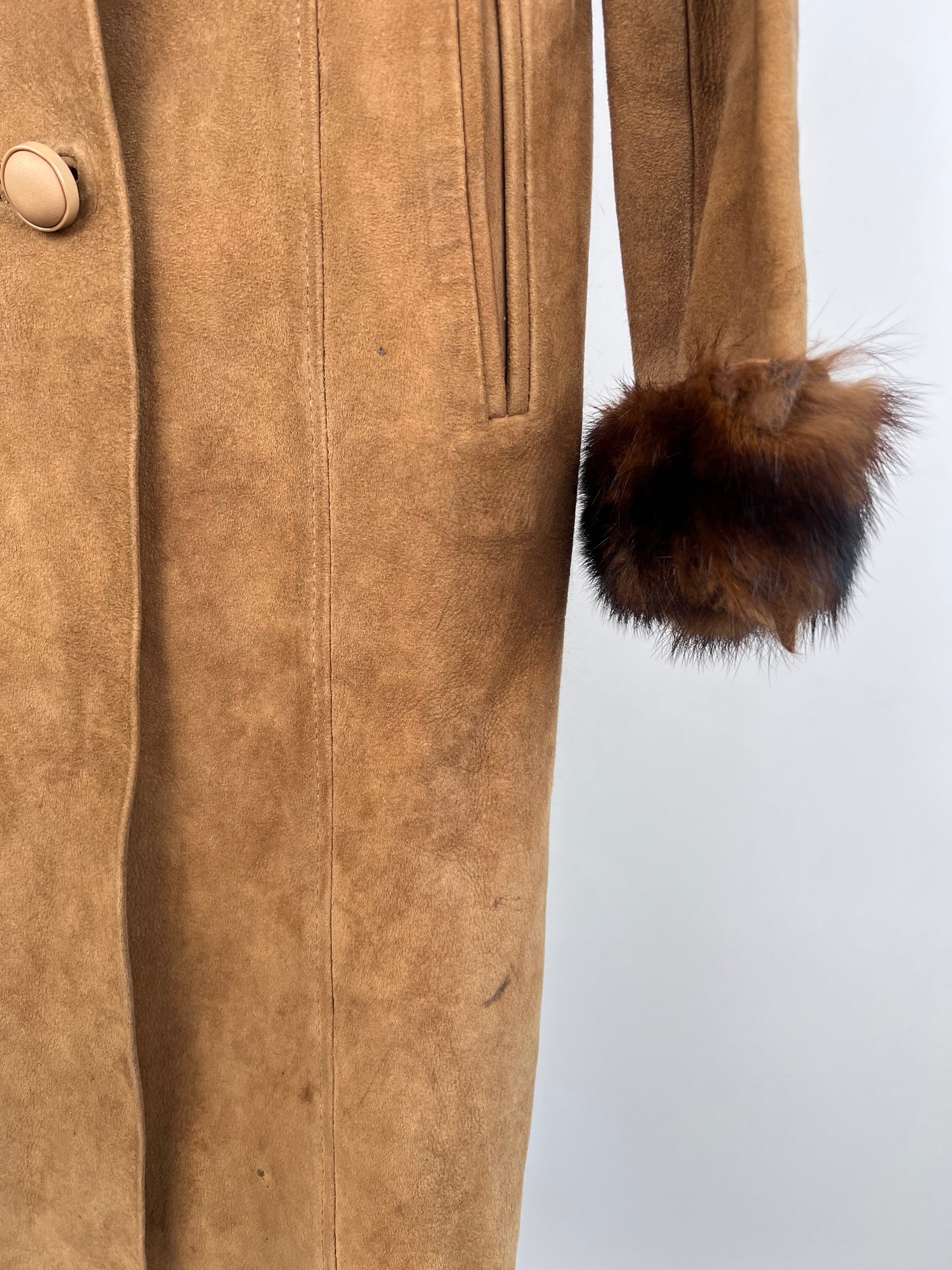 Vintage 70s Fur Long Suede Coat