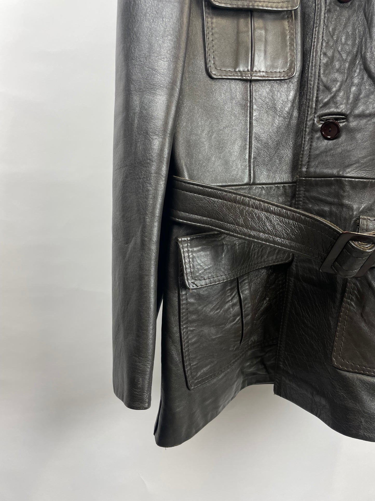 Vintage 90s Brown Belted Leather Jacket