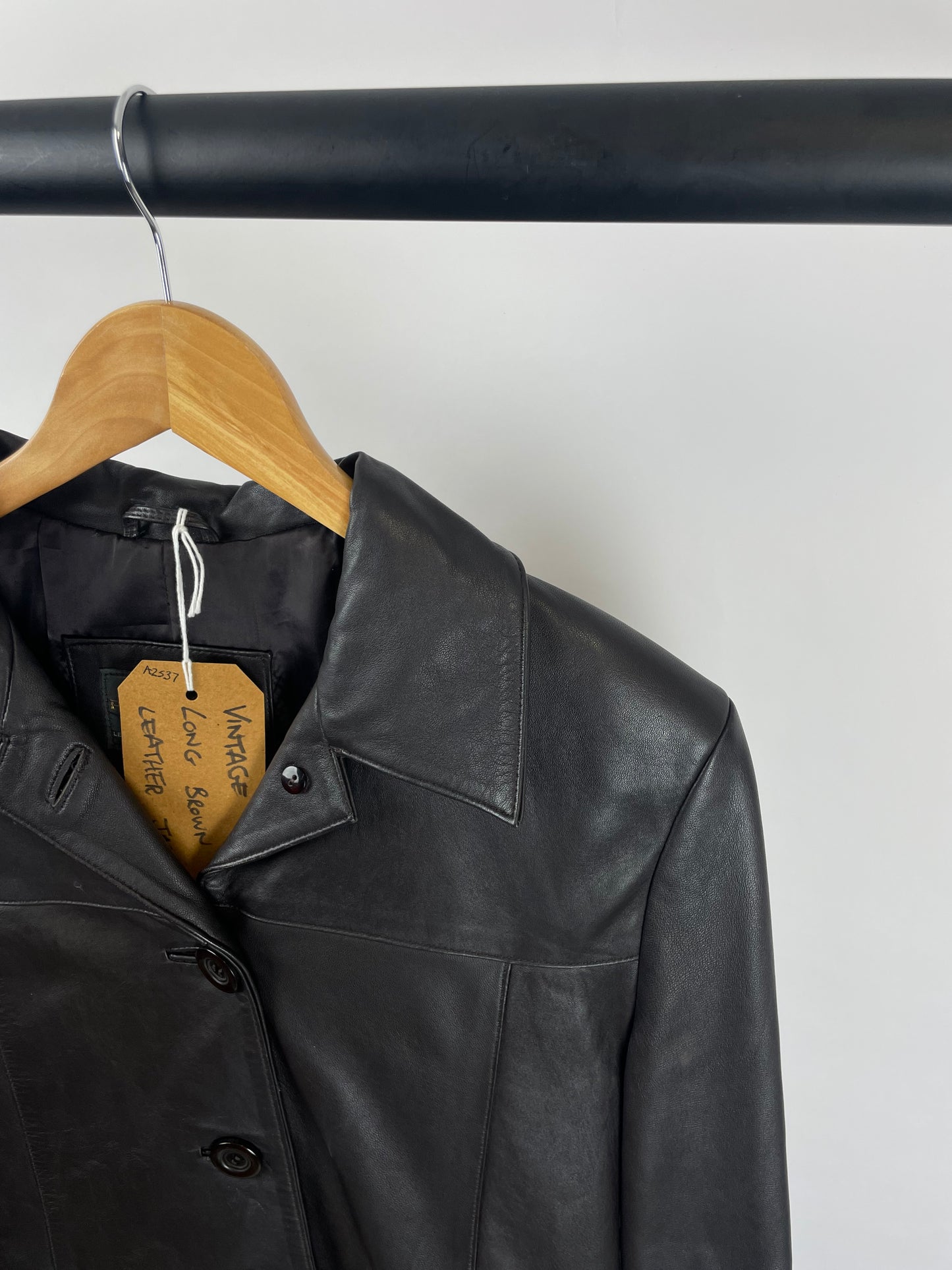 Vintage 90s Long Black Leather Jacket