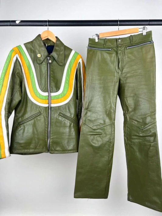 Vintage 70s Honda Leather Motorbike Jacket & Trousers Set