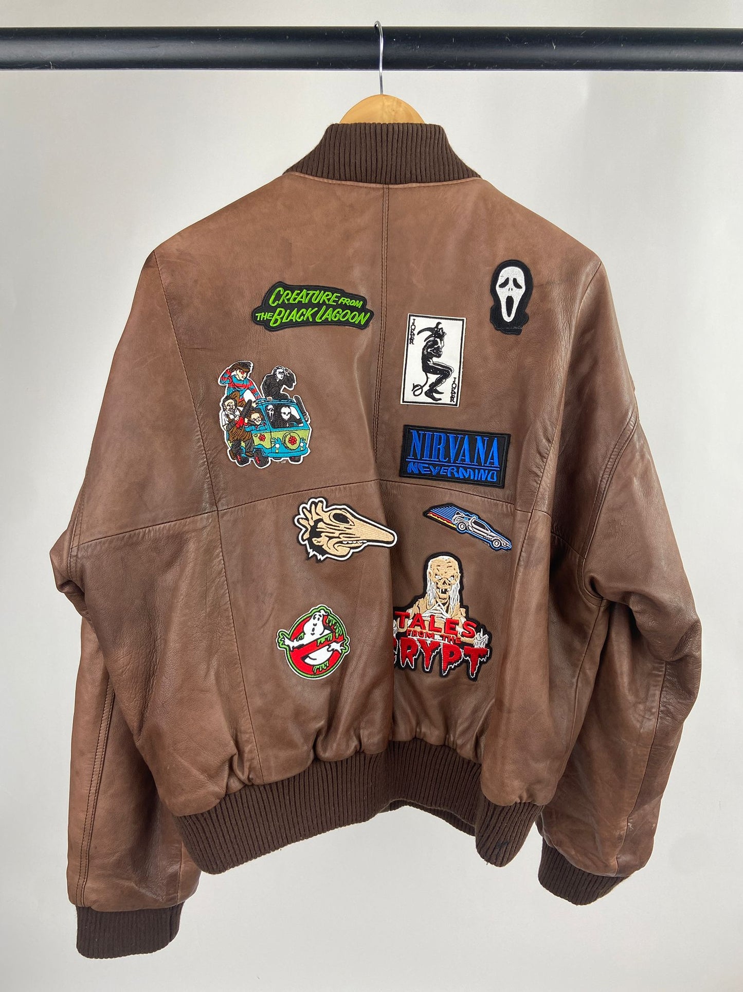 Vintage 90s Patches Leather Bomber Jacket