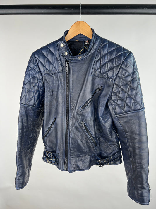Vintage 80s Navy Leather Biker Jacket