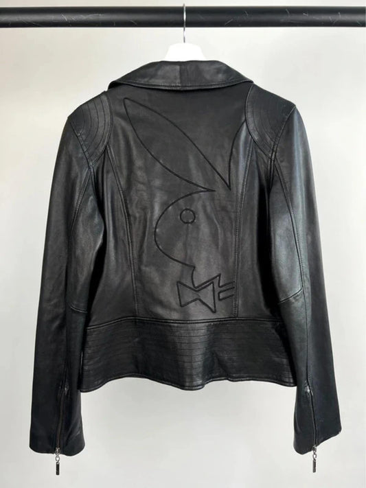 Vintage 90s Playboy Leather Biker Jacket