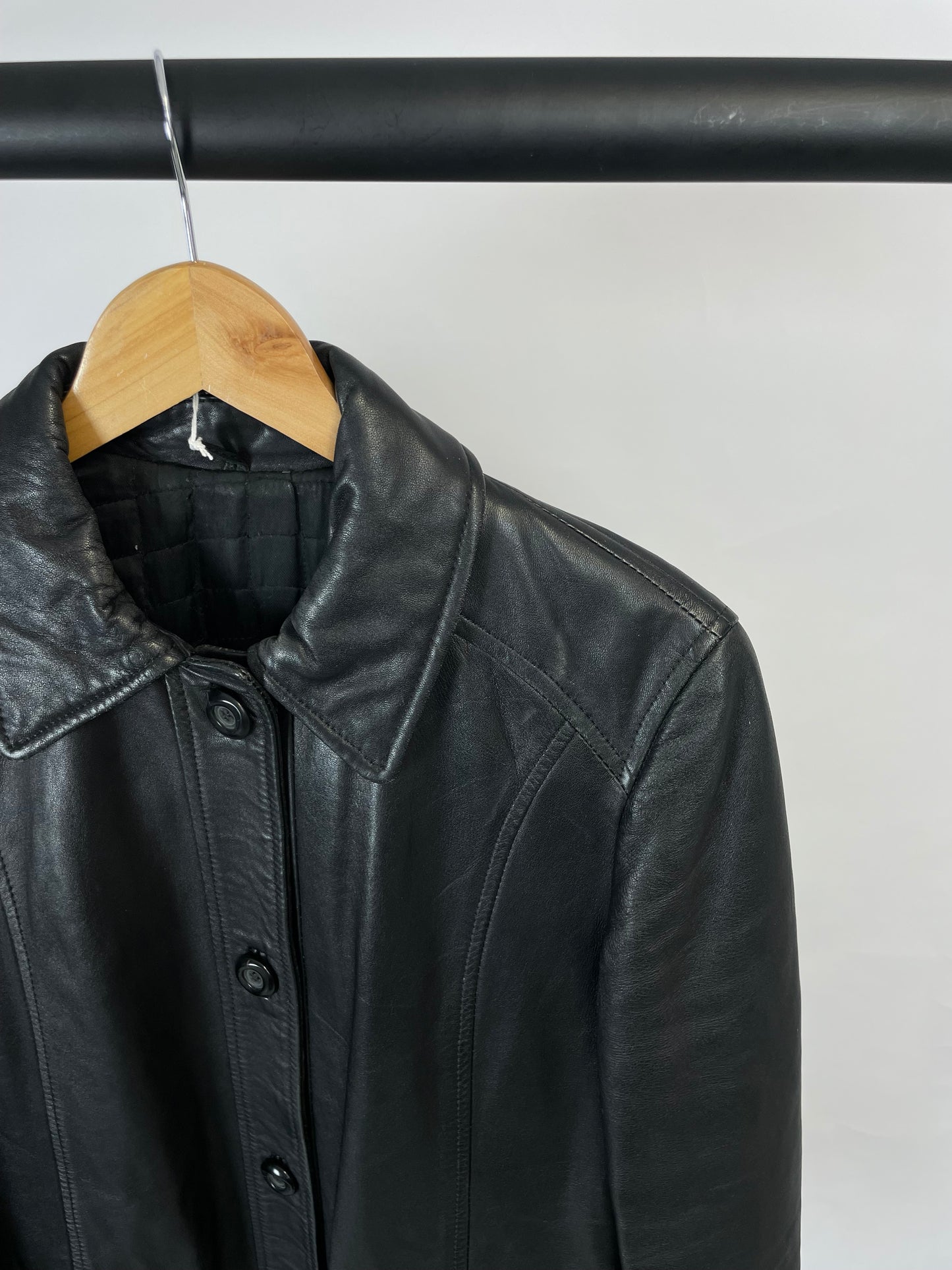 Vintage 90s Long Black Leather Jacket