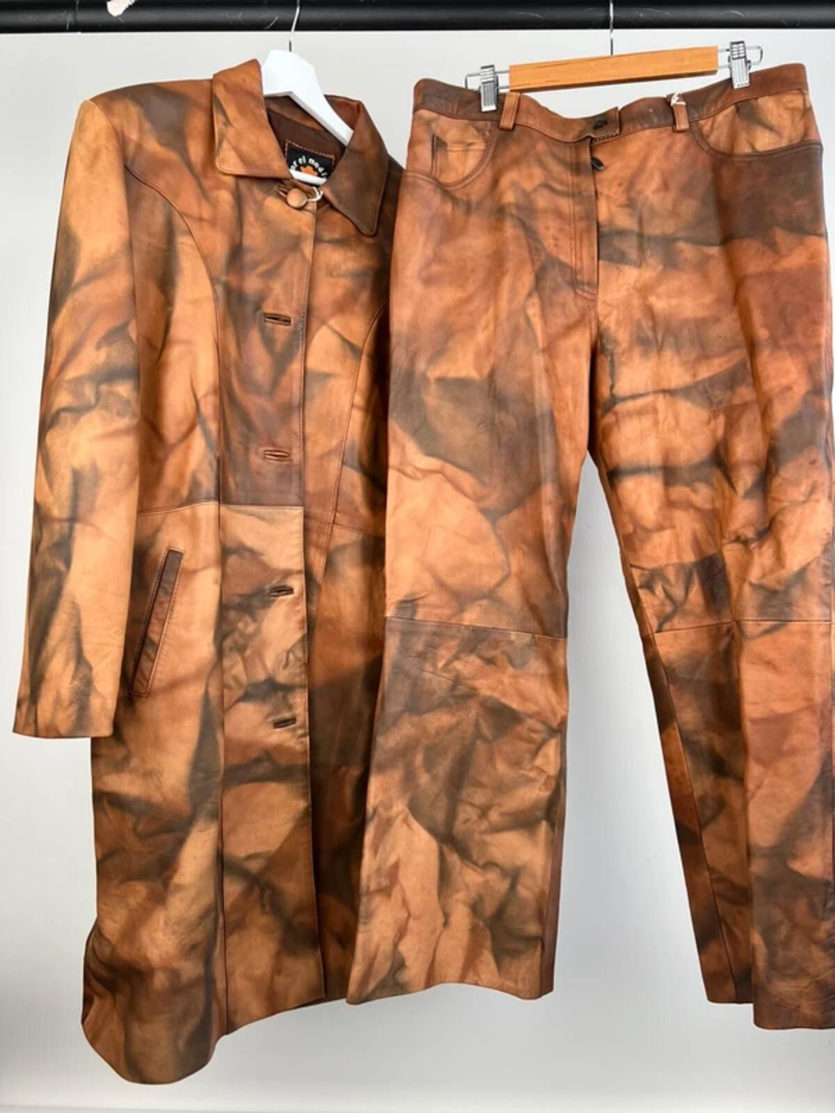 Vintage 90s Two Piece Camo Leather Trench Suit