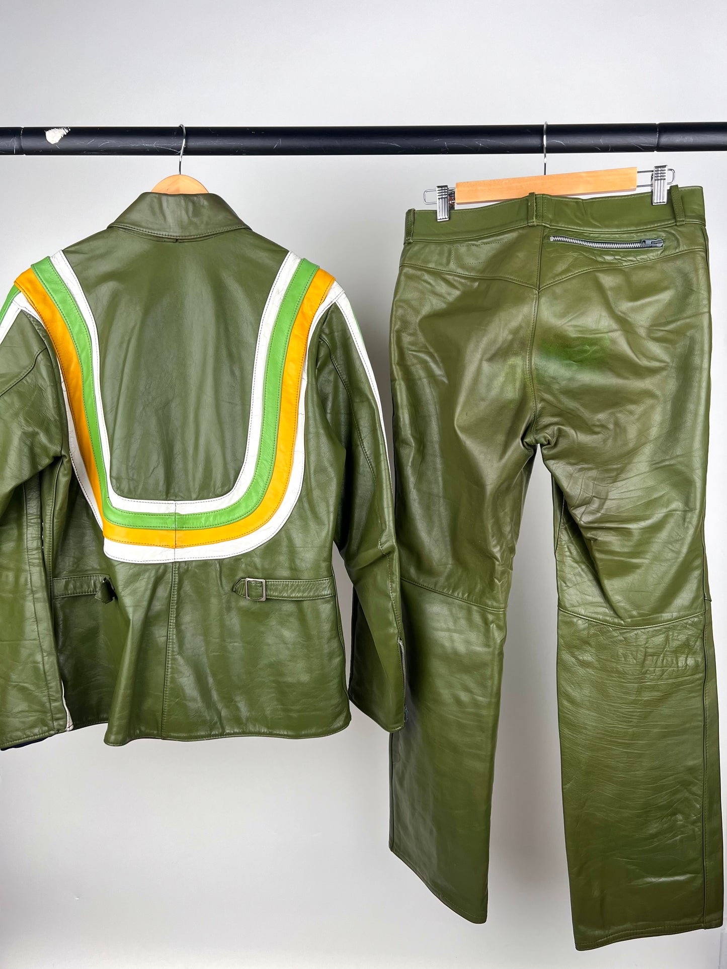 Vintage 70s Honda Leather Motorbike Jacket & Trousers Set