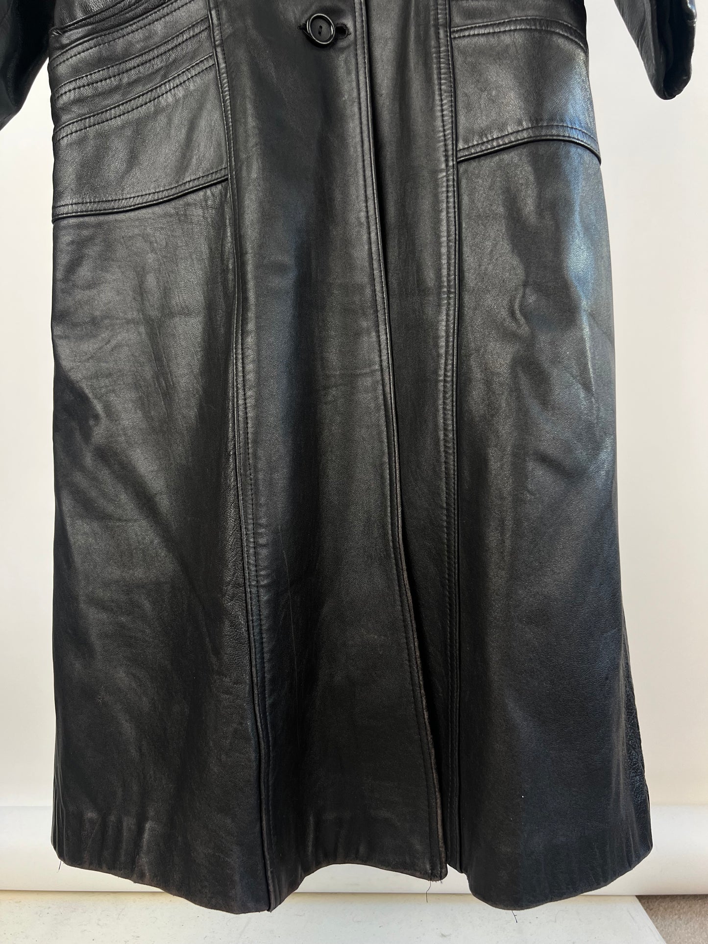 Vintage 90s Long Trench Leather Jacket