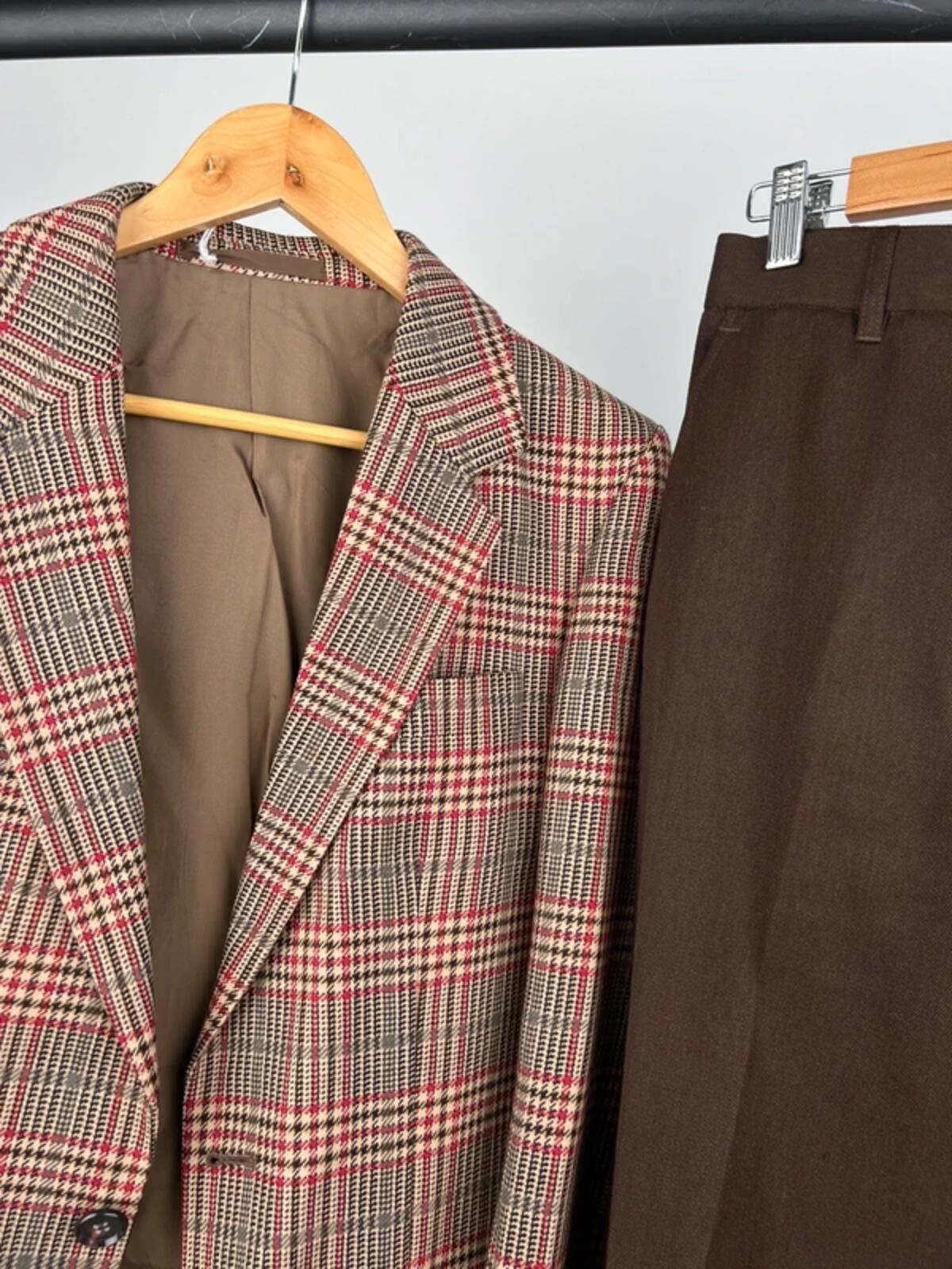 Vintage 70s Hornes Check Tweed Suit