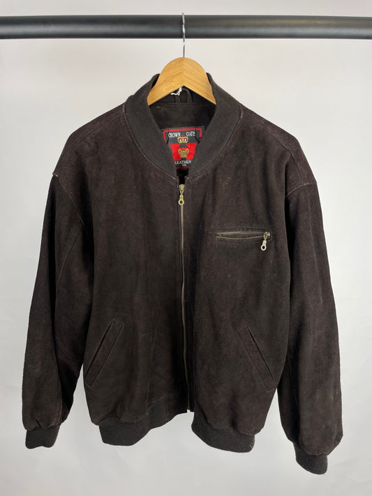 Vintage 90s Crown Gate Leathers Bomber Suede Jacket
