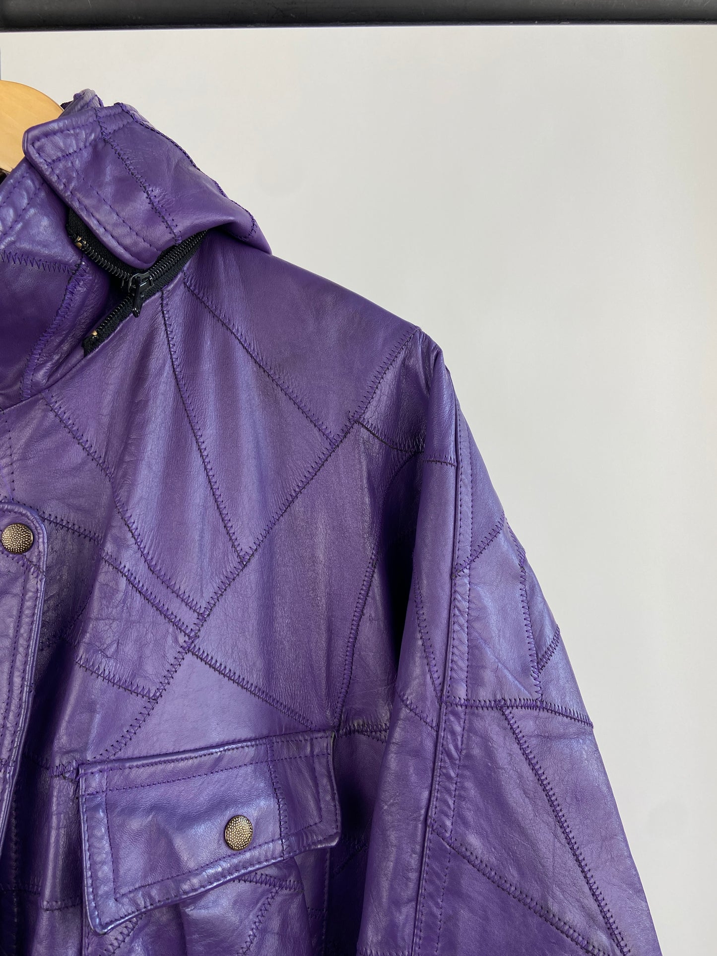 Vintage Purple Patchwork 90s Leather Jacket