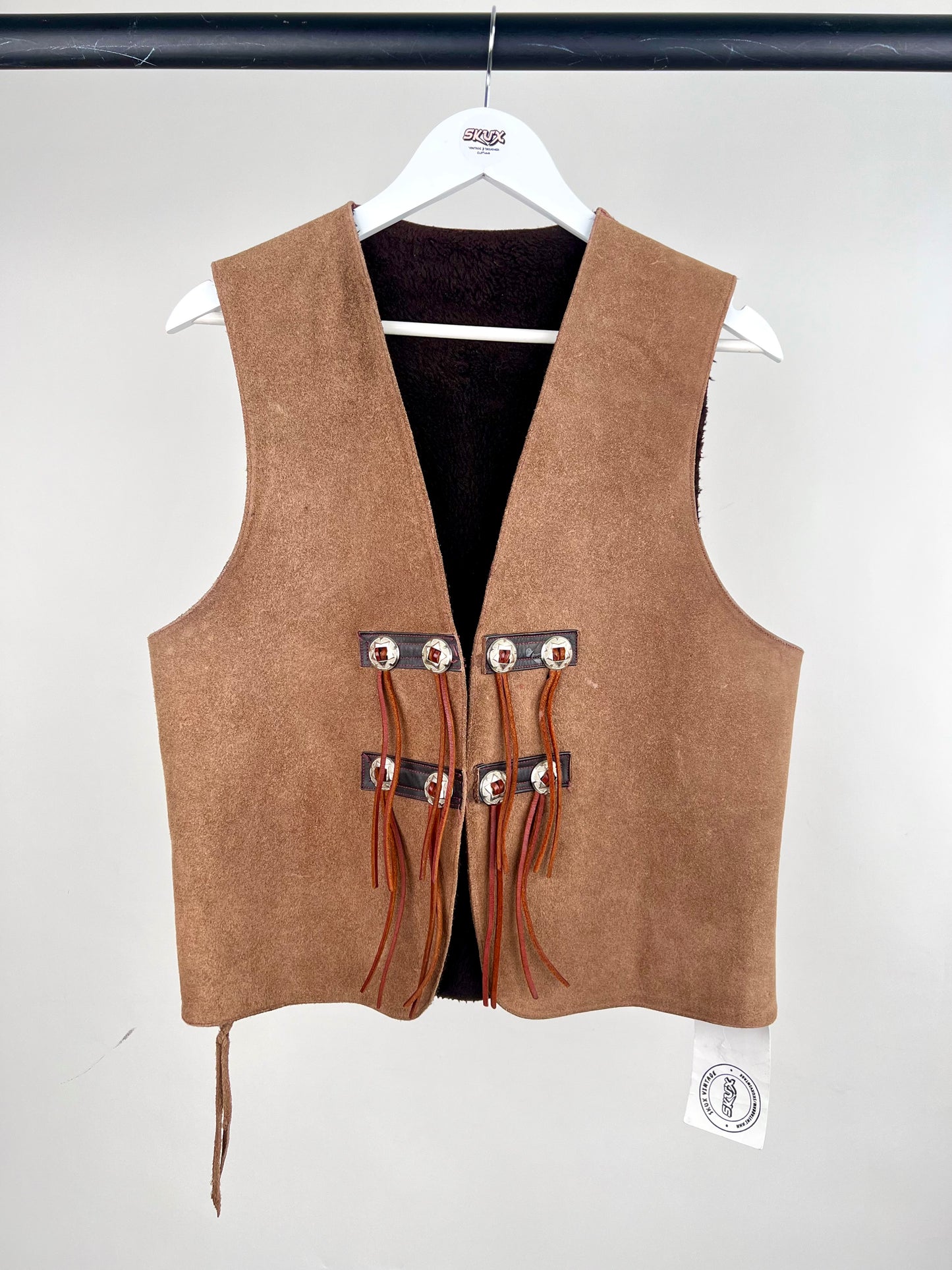 Vintage 90s Suede Fleece Lined Biker Vest