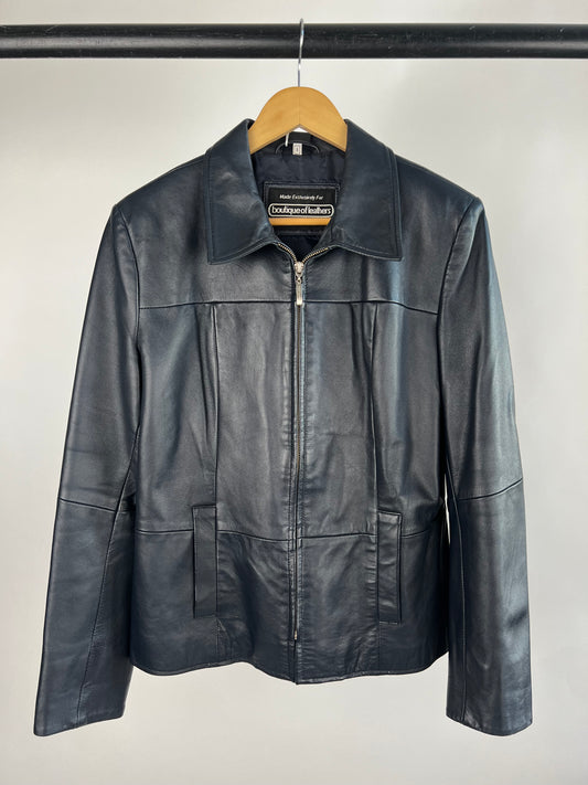 Vintage 90s Navy Blue Leather Jacket