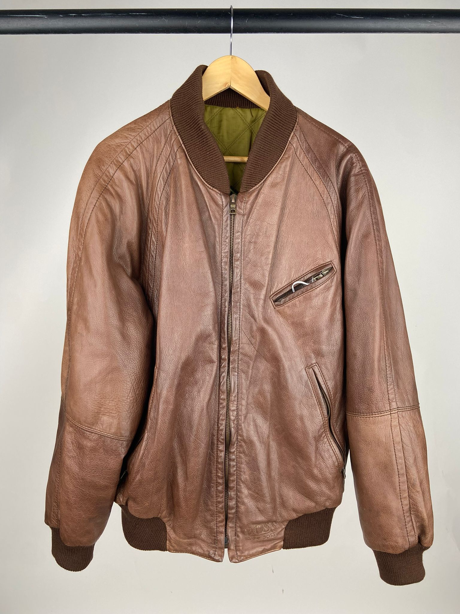 Vintage 90s Hugo Boss Leather Bomber Jacket – Skux Vintage