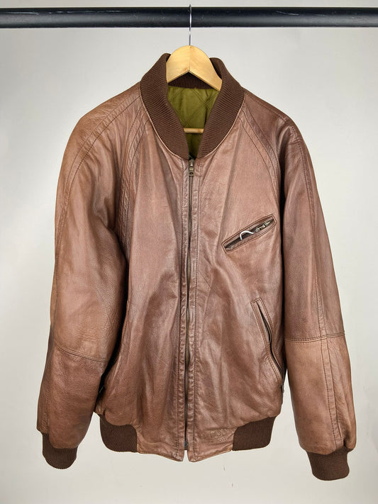 Vintage 90s Hugo Boss Leather Bomber Jacket