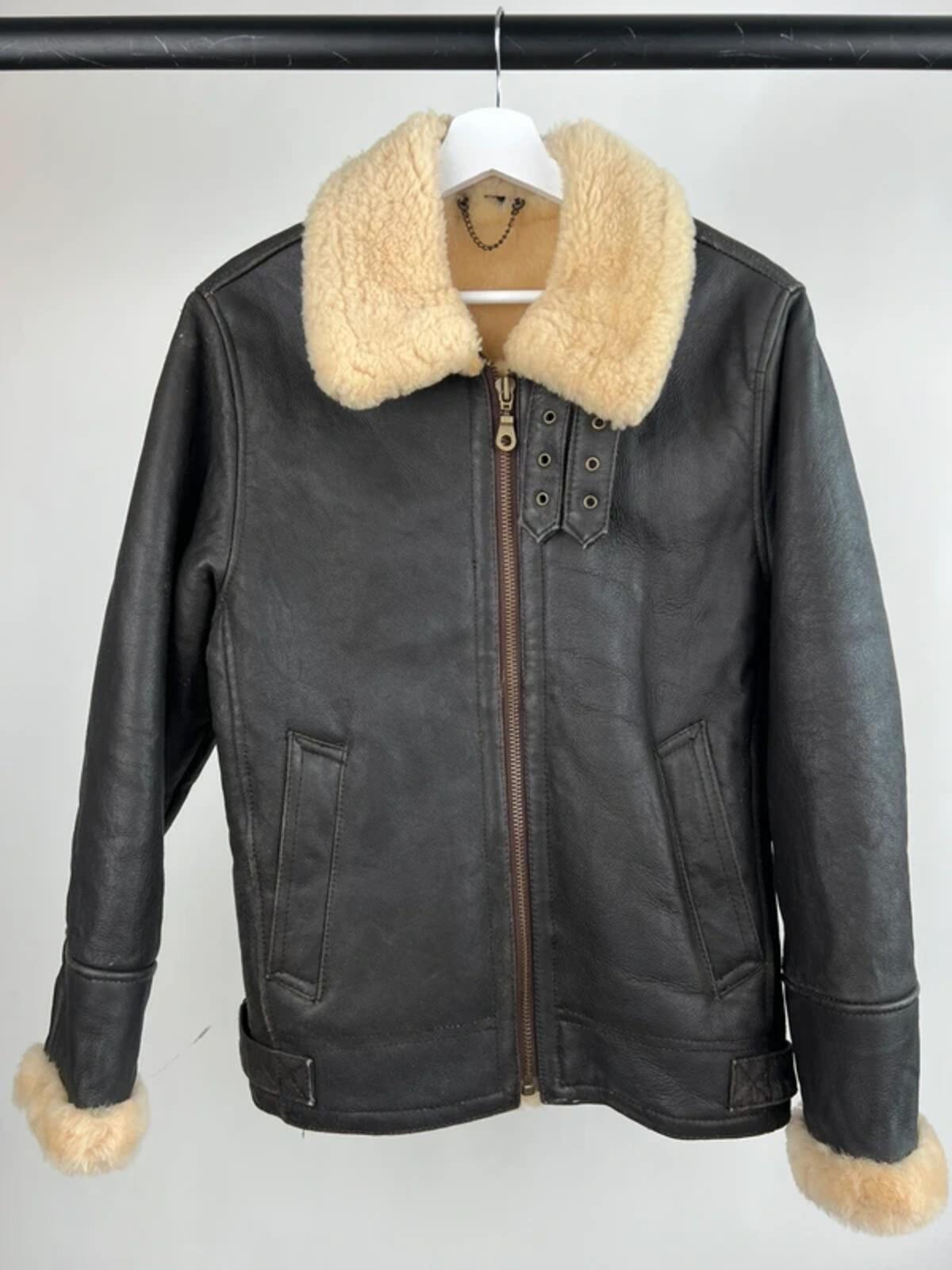 Vintage 80s Leather Shearling Flight Jacket