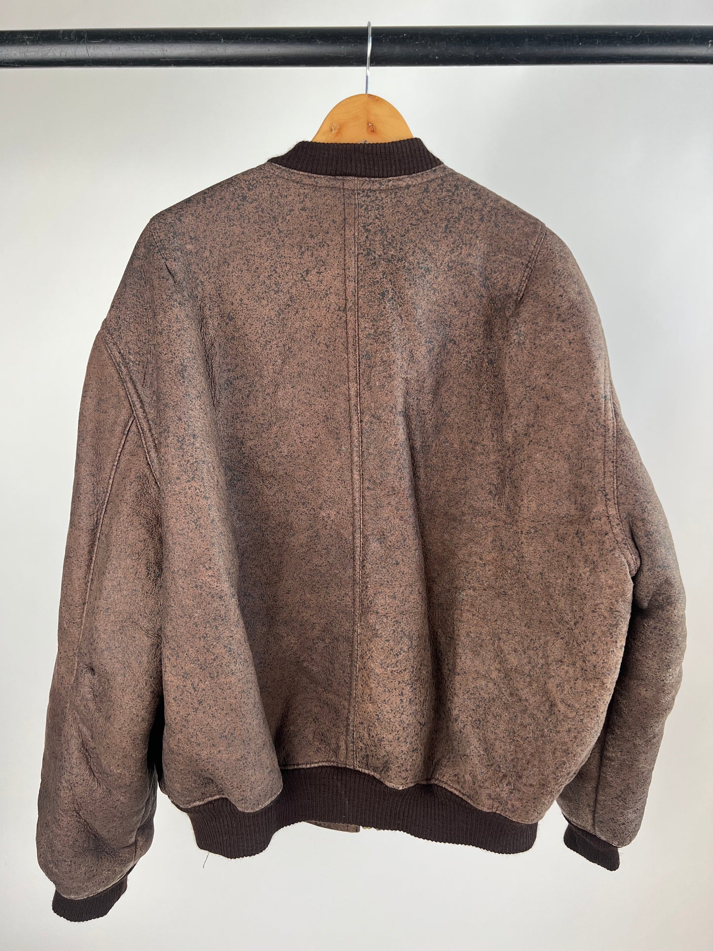 Vintage 80s Leather Sheepskin Bomber Jacket