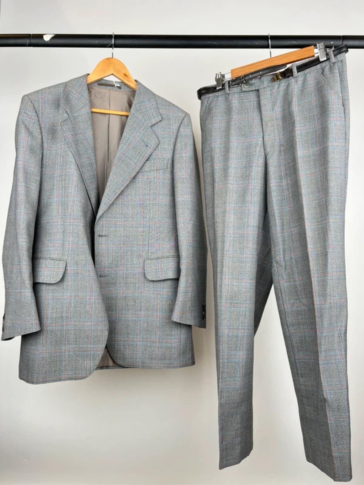 Vintage 80s Tweed Checked Mod Suit
