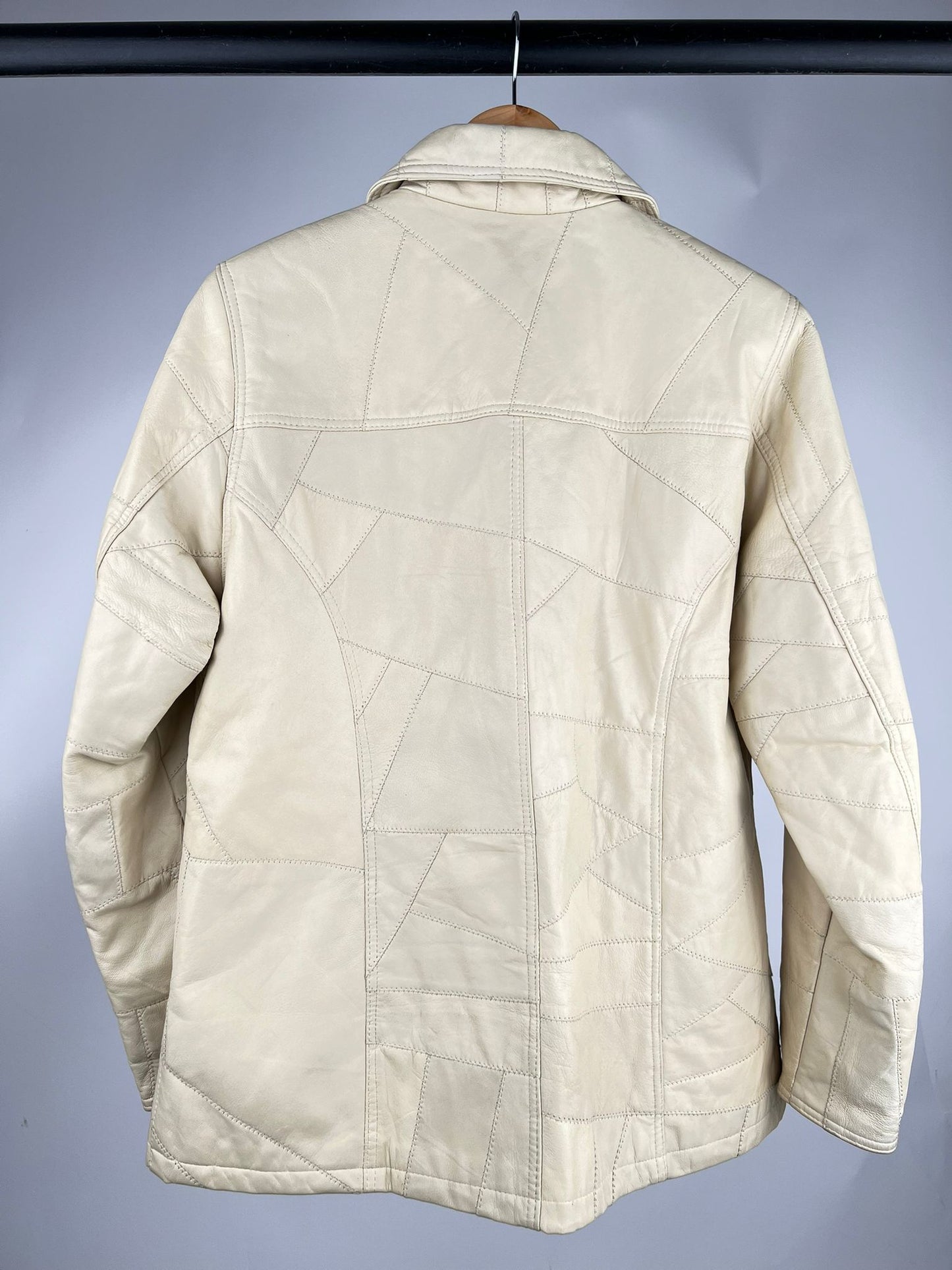 Vintage 90s Cream Leather Patchwork Jacket