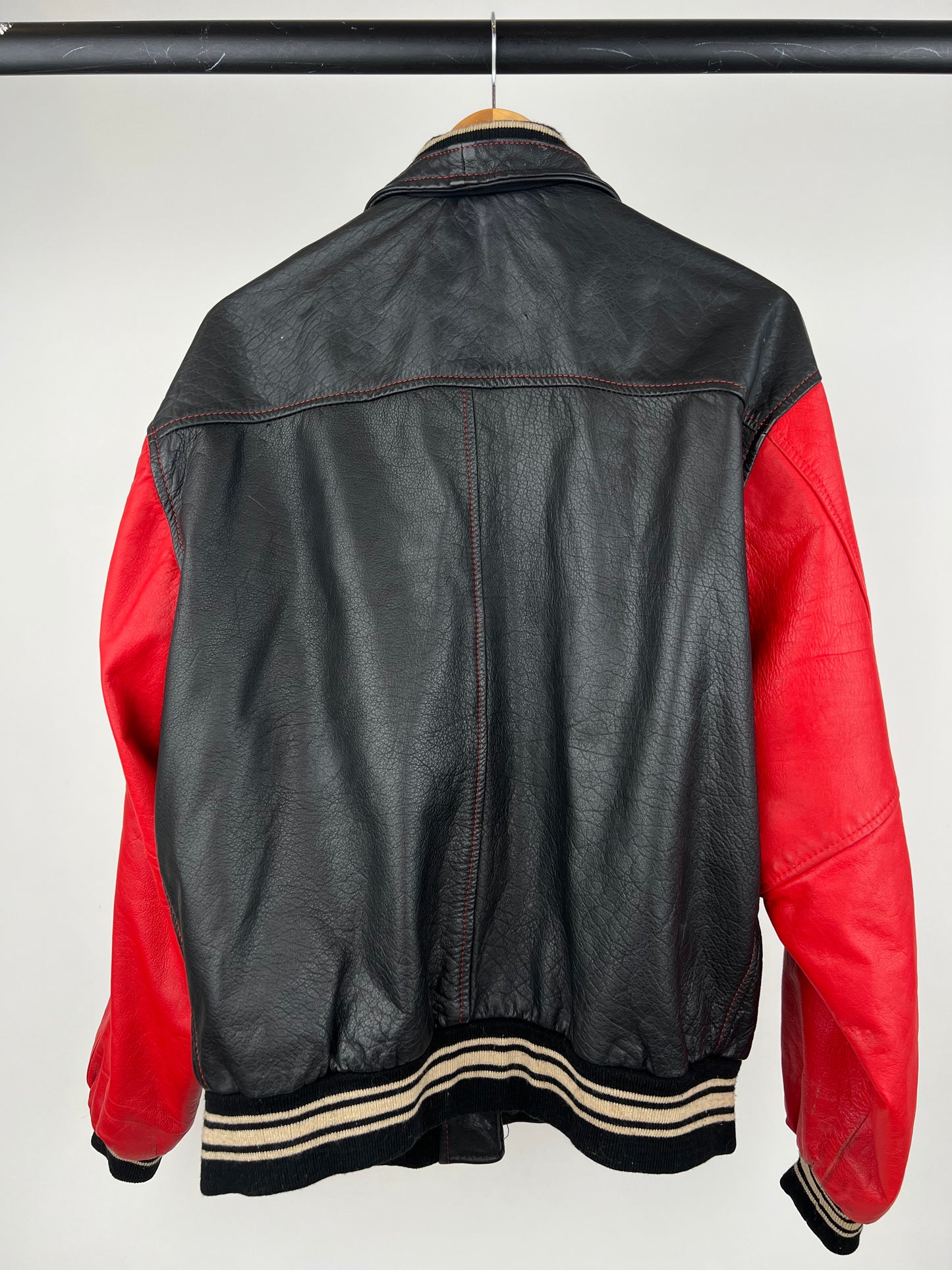 Two Tone 90s Leather Baseball Jacket