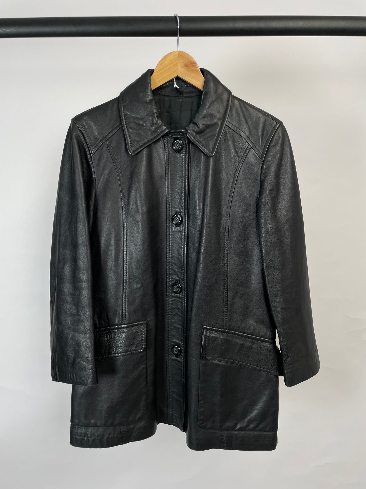 Vintage 90s Long Black Leather Jacket