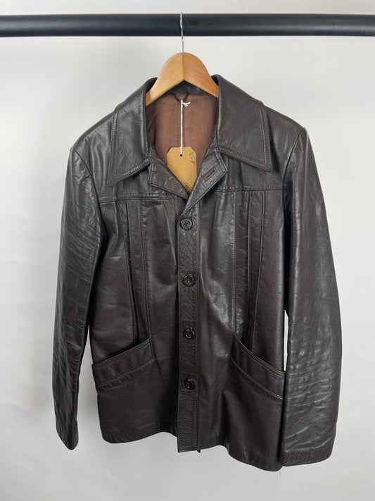 Vintage 70s Long Brown Leather Jacket