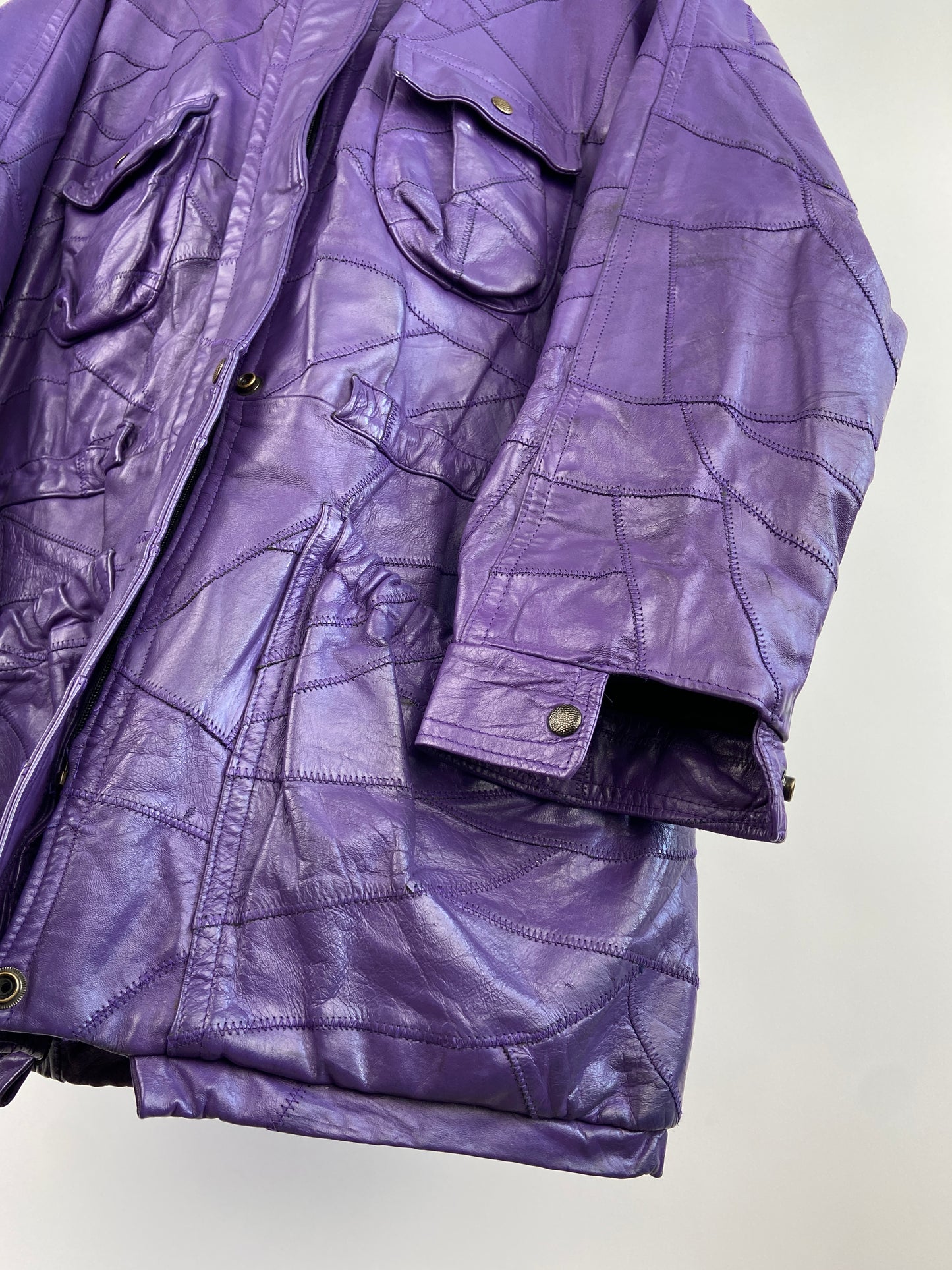 Vintage Purple Patchwork 90s Leather Jacket