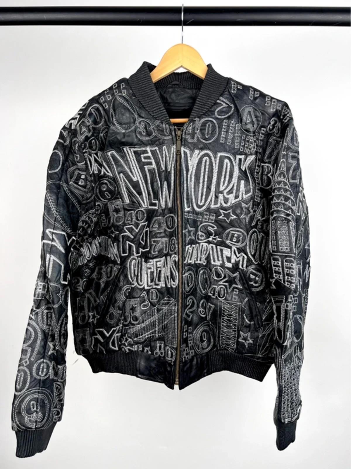 Vintage 90s New York Embroidered Leather Jacket