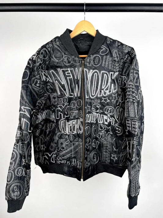 Vintage 90s New York Embroidered Leather Jacket