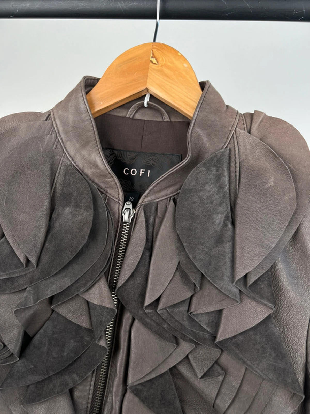 Vintage 90s Ruffle Leather Jacket