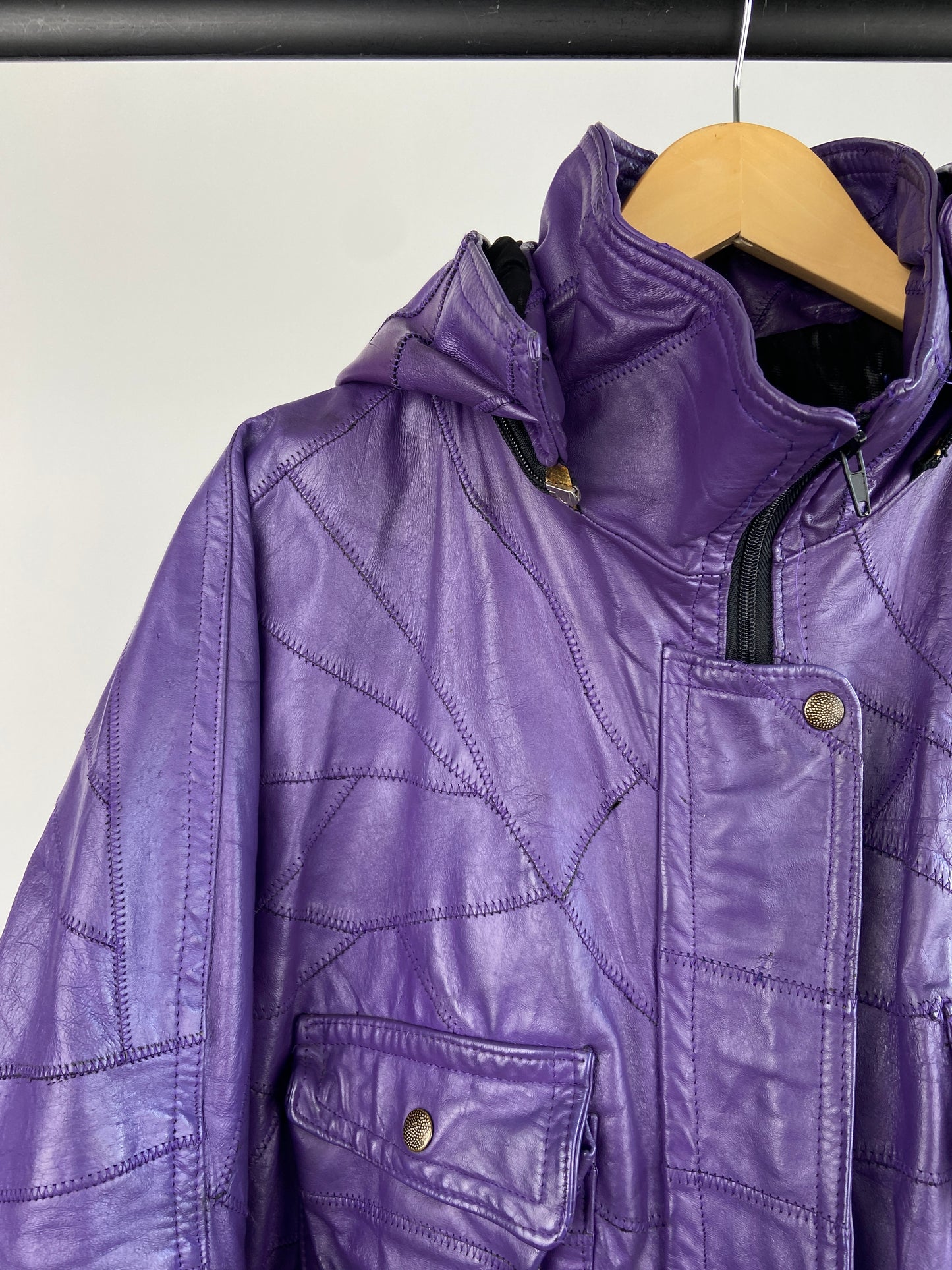 Vintage Purple Patchwork 90s Leather Jacket