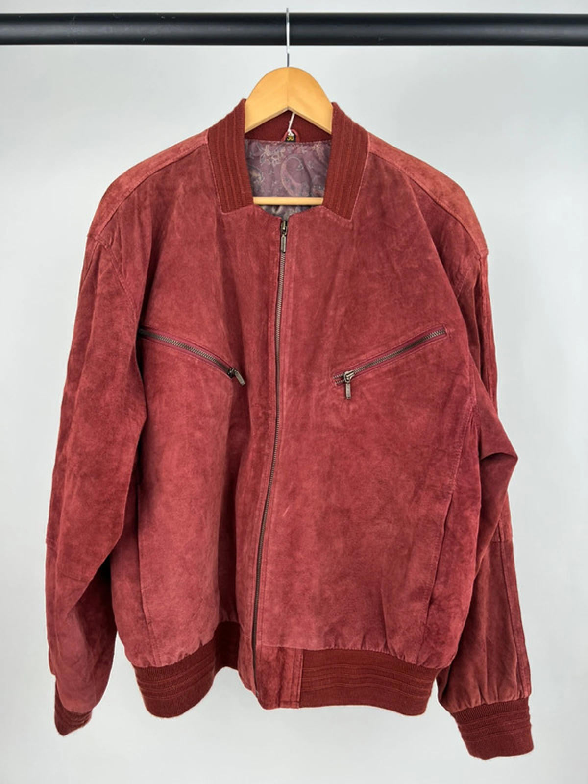 Vintage 90s Burgundy Suede Bomber Jacket